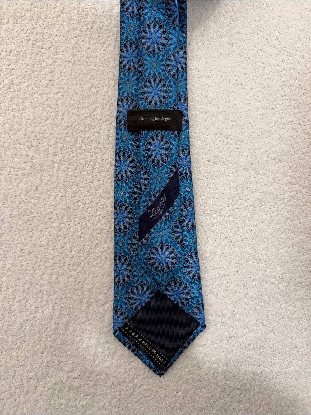 Ermenegildo Zegna Teal and Navy Geometric Silk Tie